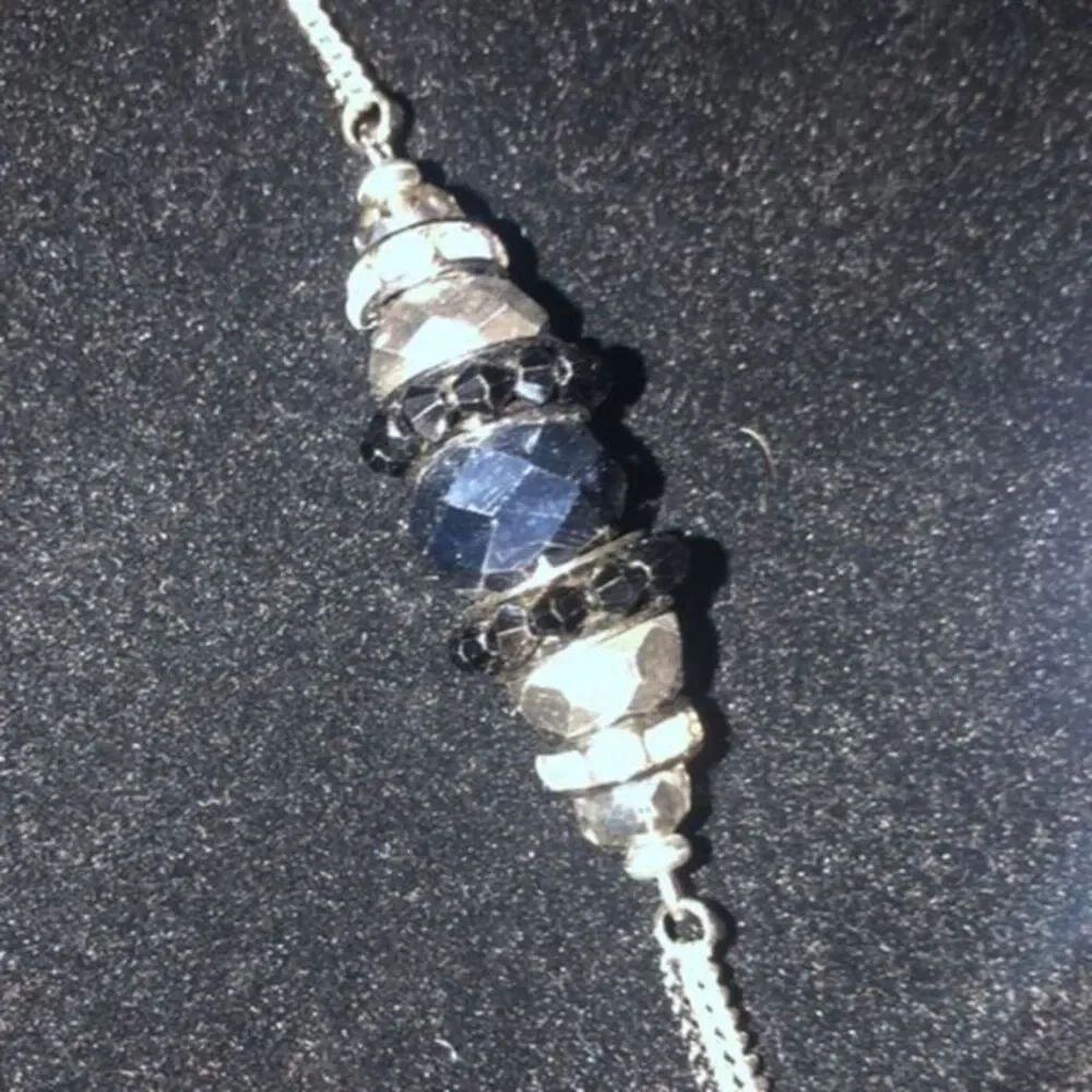 INC long necklace silver tone with glass Brad’s necklace